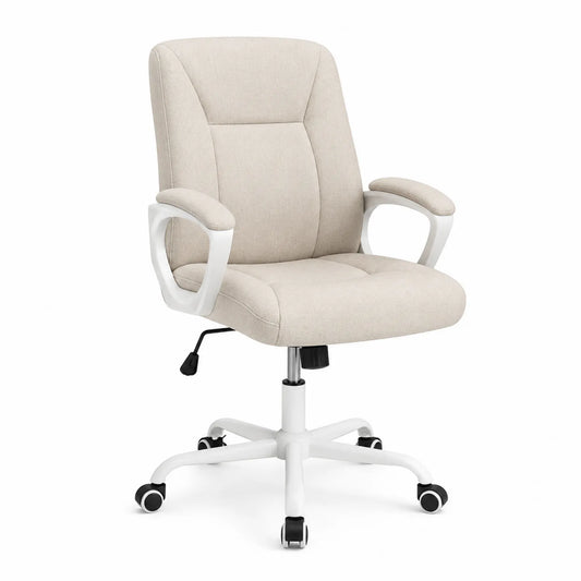 Bürostuhl aus Polyester mit Armlehnen und Rollen Beige