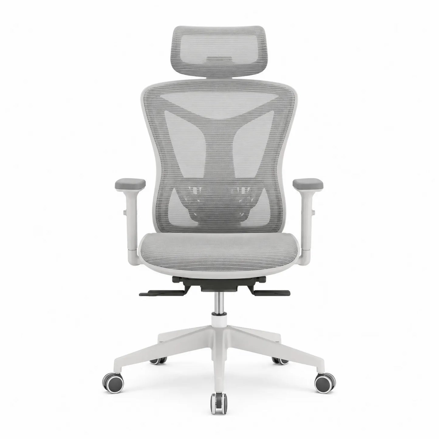 Ergonomischer Bürostuhl mit Netzrückenlehne und Kopfstütze Grau