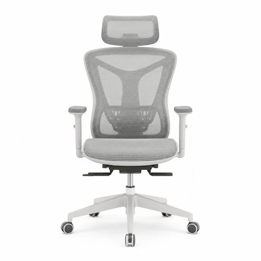 Ergonomischer Bürostuhl mit Netzrückenlehne und Kopfstütze Grau