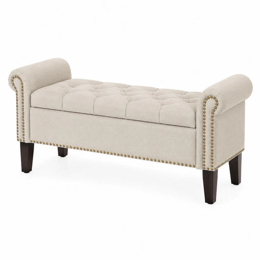 Polsterbank Leinen Beige mit Stauraum