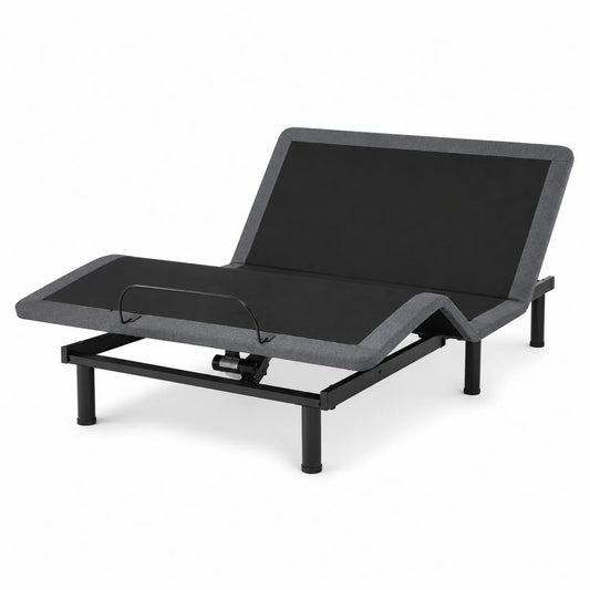 Elektrisch verstellbares Bettgestell aus Metall und Stoff, Grau/Schwarz, 200x90 cm