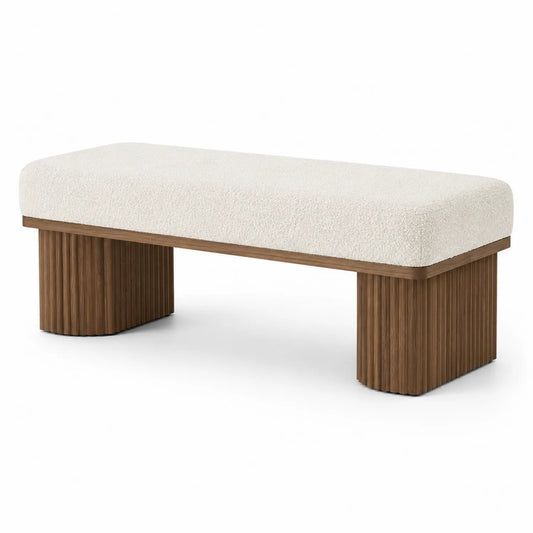 Polsterbank aus Bouclé-Stoff und Holz Beige 120x45x45 cm