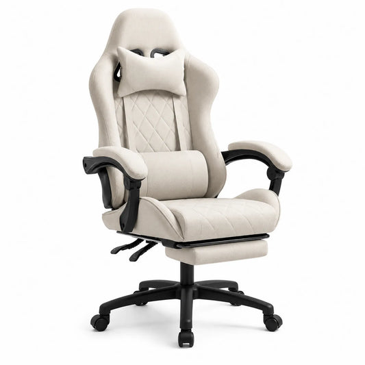 Ergonomischer Gaming-Stuhl aus Stoff Beige mit Fußstütze
