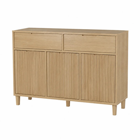 Eichenholz-Sideboard Hellbraun 120x40x90 cm mit 2 Schubladen und 3 Türen