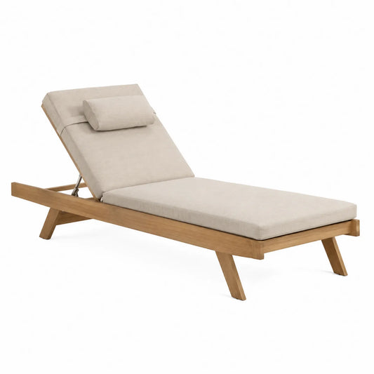 Gartenliege aus Teakholz mit Polyesterpolsterung, Beige, Verstellbare Rückenlehne