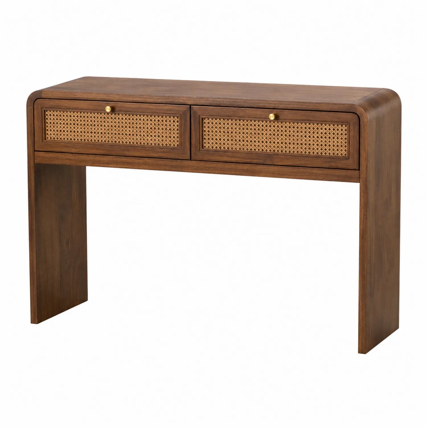 Konsolentisch Holz Rattan Braun