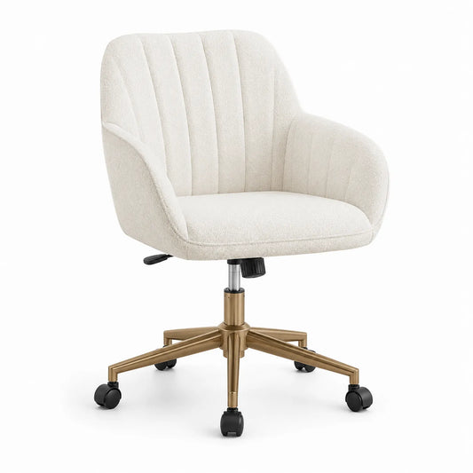 Bürostuhl Polyester Beige mit Armlehnen und Aluminiumfußkreuz